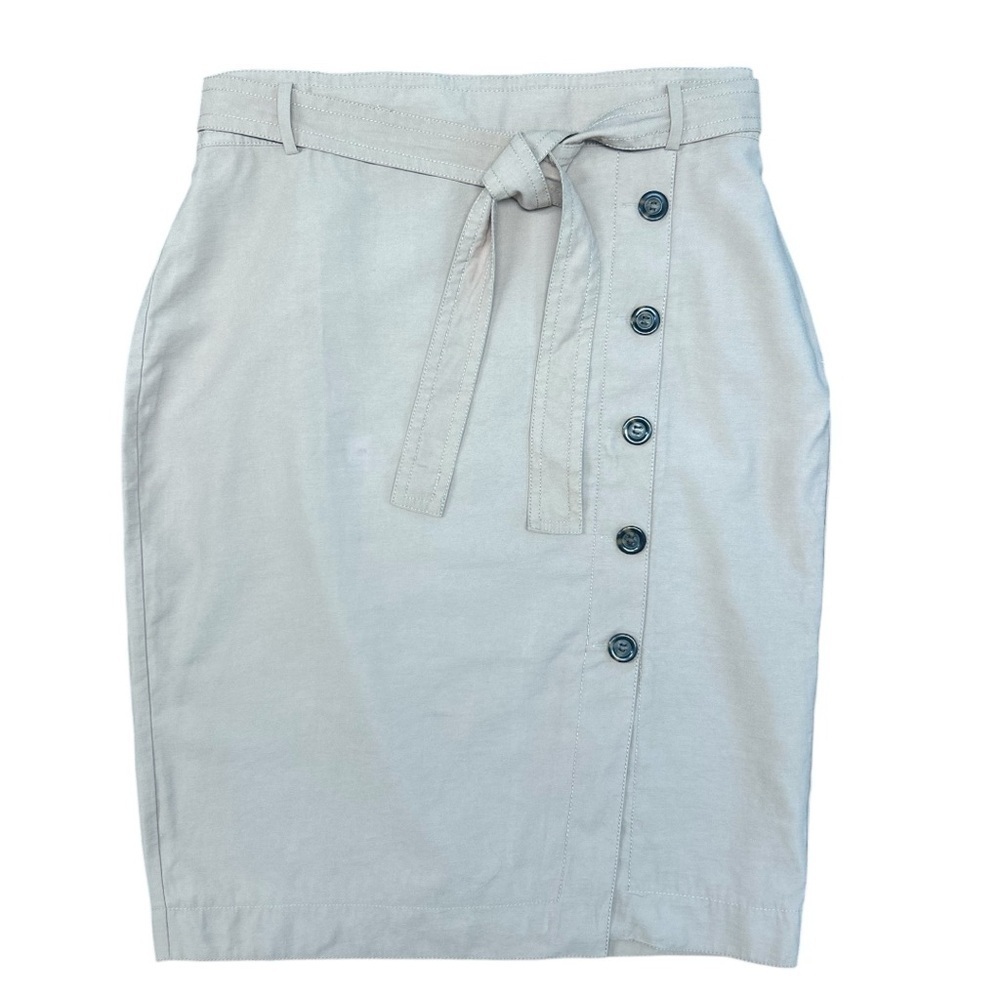Ann Taylor Tan Khaki Cotton Sateen Pencil Skirt Button Detail & Belt Size 12 - Picture 5 of 13